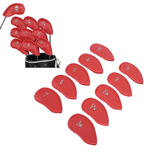 XHTLLO 10PCS Golf Club Kopf Abdeckungen Set, PU-Leder Schutzhüllen Für Standard Clubs(Rot) von XHTLLO