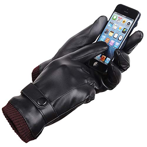 XIANGUO Herren Winter Leder handschuhe Outdoor Radfahren Treibende Phone Touchscreen Handschuhe Futter aus Kaschmir Schwarz von XIANGUO