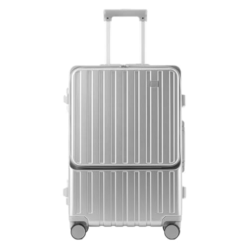 XIANGUOLL Reisekoffer Frontöffnungsbox, Rahmen Aus Aluminiumlegierung, Herrenkoffer, Hohes Gepäck, Codebox, Universal-Rad-Trolley Trolley (Color : Silver, Size : 20in) von XIANGUOLL