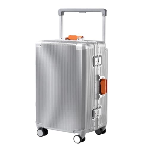 XIANGUOLL Reisekoffer Gepäck, Aluminiumrahmen, 20-Zoll-Boarding-Koffer, Universalrad, Breiter Trolley-Koffer, 24-Zoll-Passwortbox Trolley (Color : Silver, Size : 20in) von XIANGUOLL