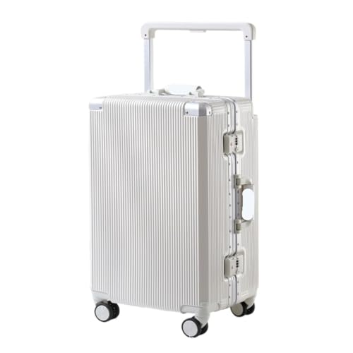 XIANGUOLL Reisekoffer Gepäck, Aluminiumrahmen, 20-Zoll-Boarding-Koffer, Universalrad, Breiter Trolley-Koffer, 24-Zoll-Passwortbox Trolley (Color : White, Size : 22in) von XIANGUOLL