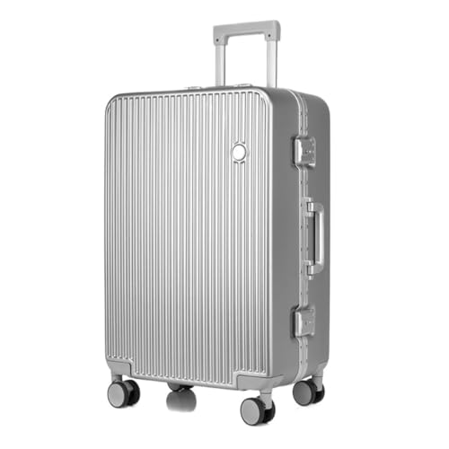 XIANGUOLL Reisekoffer Hartschalen-Gepäckkoffer mit Aluminiumrahmen, 20-Zoll-Boarding-Koffer, Lang- und Kurzstreckengepäck-Trolley Trolley (Color : Silver, Size : 24in) von XIANGUOLL