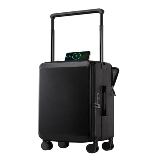 XIANGUOLL Reisekoffer Neuer breiter Trolley-Koffer for Damen, 20-Zoll-Boardingbox mit seitlicher Öffnung, Gepäckcode-Koffer mit vorderer Öffnung 25 Trolley (Color : Black, Size : 20in) von XIANGUOLL