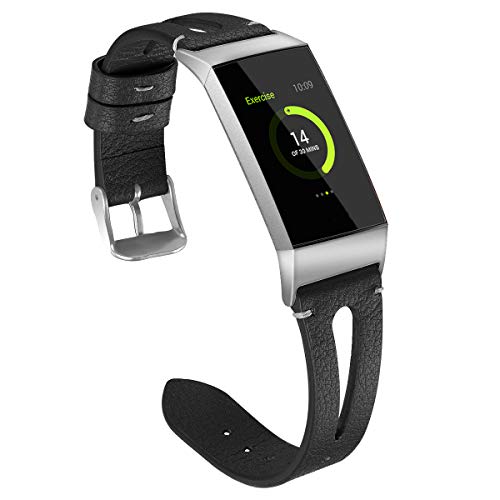 XIHAMA Armband für Fitbit Charge 3, Leder, Atmungsaktives Ersatzband, Fitness-Sport-Armband, für Männer und Frauen von XIHAMA