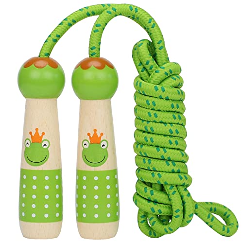 Springseil Kinder, 260cm Verstellbare Seilspringen Fitness Kinder mit Holzgriff und Baumwollseil Rope Skipping Seil Kids für Jungen und Mädchen (green) von XIMUHO