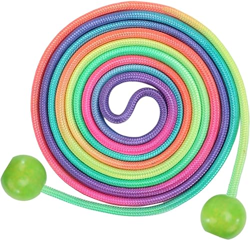 Springseil Kinder, 260cm Verstellbare Seilspringen Fitness Kinder mit Holzgriff und Baumwollseil Rope Skipping Seil Kids für Jungen und Mädchen (rainbow) von XIMUHO