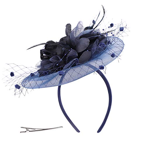 Fascinator Damen Hut Haarschmuck Blume Bankett Mesh Hut Feder Haarklammer Karneval Brautschleier Elegant Haarspangen Vintage Haarclip Hochzeit Haarreif Cocktail Party Kopfschmuck Tea Fasching Partyhut von XINCHIUK