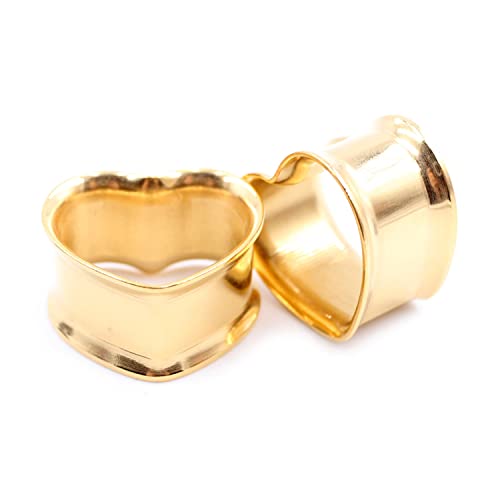 XINHE 2 Stück Piercing Ohr Tunnel Set 316L Edelstahl Superdünn Herzförmig Double Flared Tunnel Plug Punk Mann Unisex 8-25mm,Gold,10mm(00g) von XINHE