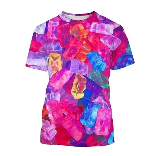 XINRUYI Bunte Bonbons 3D-Druck Muster Kurze Ärmel Männer Frauen Casual Street T-Shirt von XINRUYI