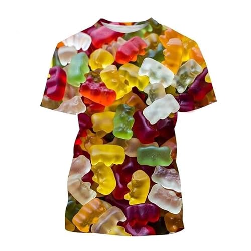 XINRUYI Bunte Süßigkeiten 3D-Druckmuster Kurzarm Männer Frauen Casual Street T-Shirt von XINRUYI