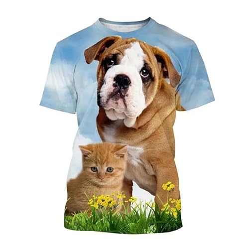 XINRUYI Niedliche Tier Hund Katze 3D-Druck T-Shirt Männer Frauen Unisex Rundhals lässig Kurze Ärmel von XINRUYI