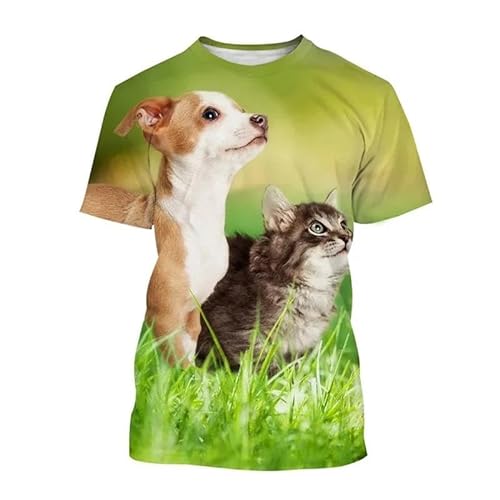 XINRUYI Niedliche Tier Hund Katze 3D-Druck T-Shirt Männer Frauen Unisex Rundhals lässig Kurze Ärmel von XINRUYI