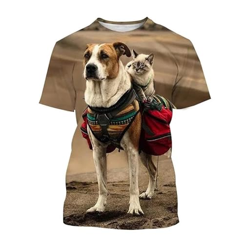 XINRUYI Niedliche Tier Hund Katze 3D-Druck-T-Shirt Männer Frauen Unisex Rundhalsausschnitt lässig Kurze Ärmel von XINRUYI