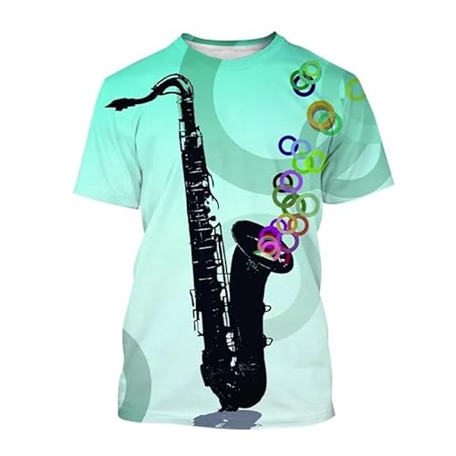 XINRUYI Saxophon Jazz Musik Muster T-Shirt Männer Frauen lässigen Rundhalsausschnitt Kurze Ärmel Tops von XINRUYI
