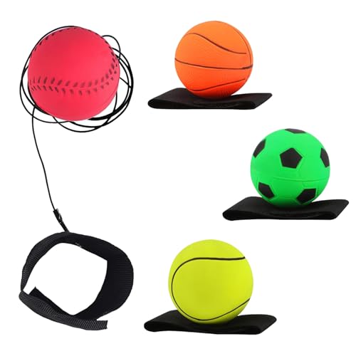 XINTANGXIA 4 Stück Springball mit Schnur Handgelenk Return Ball Ball mit Gummiband für Kinder Erwachsen, Fußball,Basketball,Tennisball,Baseball von XINTANGXIA
