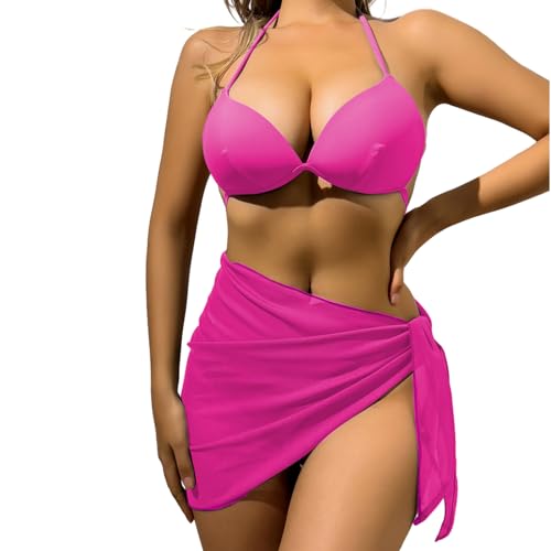 XINYIN Damen-Bikinis mit Badeanzug, Wickelrock, Sarong, Neckholder, Oberteil und Unterteil, geeignet für Pool-Partys, 3 Stück von XINYIN