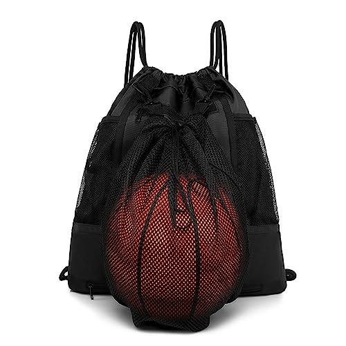 XINgjyxzk Basketball-Schultertaschen mit Kordelzug, faltbarer Fußball-Rucksack, Turnbeutel, Sporttasche mit doppelten tragbaren Netztaschen, Volleyball-Zubehör von XINgjyxzk