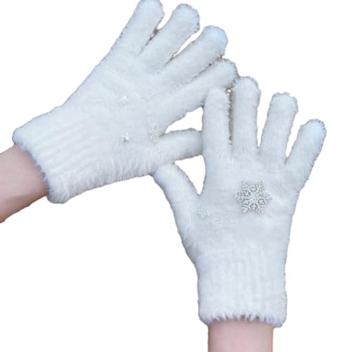 XINgjyxzk Lässige Vollfinger-Handschuhe für Teenager, Mädchen, Schneeflocke, weiße Handschuhe, Damen-Zubehör, Outdoor-Aktivität, Skifahren, dicke Handschuhe für Damen, Wandern, Laufen, Skifahren von XINgjyxzk