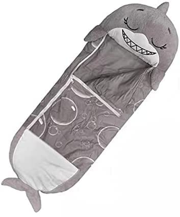 XIPCO Kinder-Schlafsack und niedliches Cartoon-Kissen, faltbarer Tier-Schlafsack für lustige Spiele und Camping, E17 (grau, 160 x 61 cm) von XIPCO