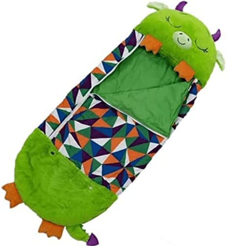 XIPCO Kinder-Schlafsack und niedliches Cartoon-Kissen, faltbarer Tier-Schlafsack für lustige Spiele und Camping, E17 (grün, 160 x 61 cm) von XIPCO