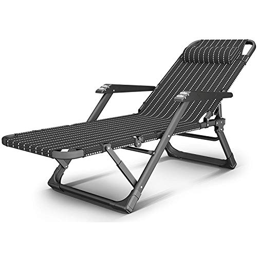 Gravity Lounge Chair, verstellbarer Liegestuhl, Lounge-Stuhl, atmungsaktiv, zusammenklappbar, Campingbett mit Kissen, zusammenklappbarer Liegestuhl für Deck, Terrasse, Strand, Schwarz_178 x 25 x 67 cm von XIUKANGNB