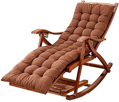 Sonnenliege, Gartenstühle, faltbar, Liegestuhl, Liegestuhl, faltbar, für Erwachsene, tragbarer Bambus-Schaukel-Loungesessel mit einziehbarer Fußstütze und Fußmassagebällen (Farbe, Grau), Braun von XIUKANGNB