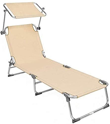 XIUKANGNB Strand-Sonnenliege, zusammenklappbarer Liegestuhl, Outdoor-Camping-Lounge-Stuhl, dreifach faltbares Bett, Sonnenliege, Liegestuhl (Farbe: Cremeweiß) Safehappy von XIUKANGNB