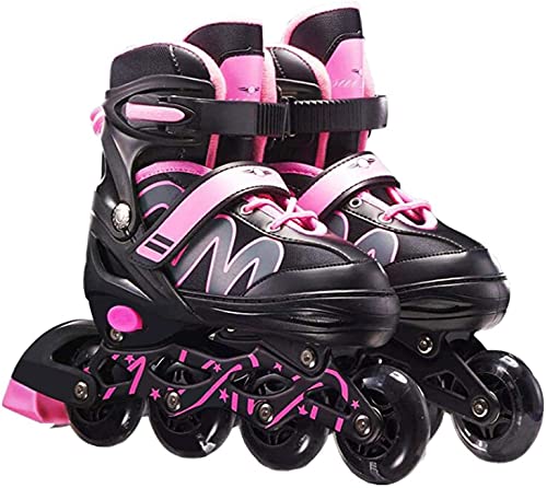 XIUWOUG Herren Damen verstellbare Inliner Inlineskates,Größe 26-42 Unisex Fitness Skates für Erwachsene Rädern Rollschuhe für Jungen Mädchen Anfänger,Rosa,M (33~37) von XIUWOUG