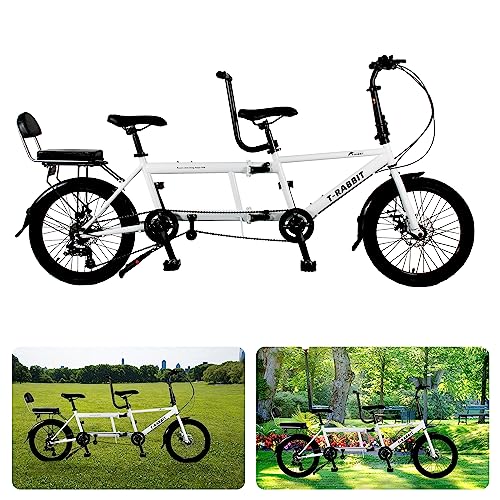 XIaqWeRRIklsakdK Tandem Fahrrad zum Radfahren, Beach Cruiser Fahrrad, Dreisitzer, 7 Gang einstellbar, maximale Belastung 200 kg,Größe 210x35x110cm/110x35x62cm, Einheitsgröße, JMF-011-white von XIaqWeRRIklsakdK