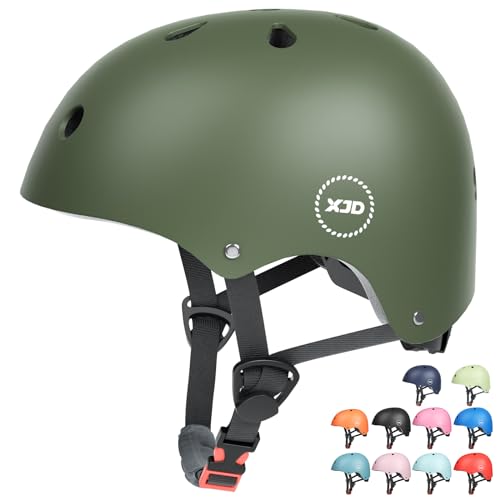 XJD Kinder Jugend Fahrradhelm Klassiker Kinderhelm CE-Zertifizierung für Multisport Fahrrad Klettern Roller Skateboard 3-13 Alt Mädchen und Jungs (S: 48-54 cm, Olivgrün) von XJD