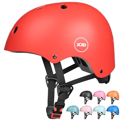 XJD Kinder Jugend Fahrradhelm Klassiker Kinderhelm CE-Zertifizierung für Multisport Fahrrad Klettern Roller Skateboard 3-13 Alt Mädchen und Jungs (S: 51-54 cm, Rot) von XJD