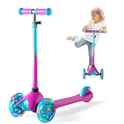 XJD Kinderroller Kinderscooter für 2-5 Jahre Kinder Scooter 3 LED Rädern Kickboard Sperrbare Richtung Kinder Roller Verstellbare Lenkerhöhe Leicht Belastbarkeit bis 50 kg (A-Rosa) von XJD