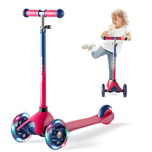 XJD Kinderroller Kinderscooter für 2-5 Jahre Kinder Scooter 3 LED Rädern Kickboard Sperrbare Richtung Kinder Roller Verstellbare Lenkerhöhe Leicht Belastbarkeit bis 50 kg (Rot) von XJD