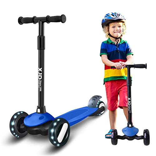 XJD Kinderroller Kinderscooter für 2-8 Jahre Kinder Scooter 3 LED Rädern Kickboard Sperrbare Richtung Kinder Roller Verstellbare Lenkerhöhe Leicht Belastbarkeit bis 50 kg (Blau) von XJD