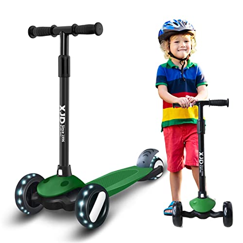 XJD Kinderroller Kinderscooter für 2-8 Jahre Kinder Scooter 3 LED Rädern Kickboard Sperrbare Richtung Kinder Roller Verstellbare Lenkerhöhe Leicht Belastbarkeit bis 50 kg (Grün) von XJD
