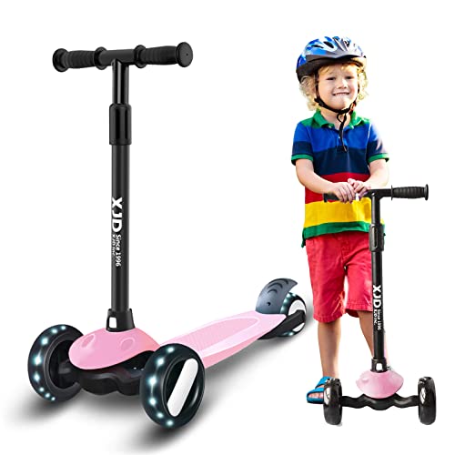 XJD Kinderroller Kinderscooter für 2-8 Jahre Kinder Scooter 3 LED Rädern Kickboard Sperrbare Richtung Kinder Roller Verstellbare Lenkerhöhe Leicht Belastbarkeit bis 50 kg (Rosa) von XJD