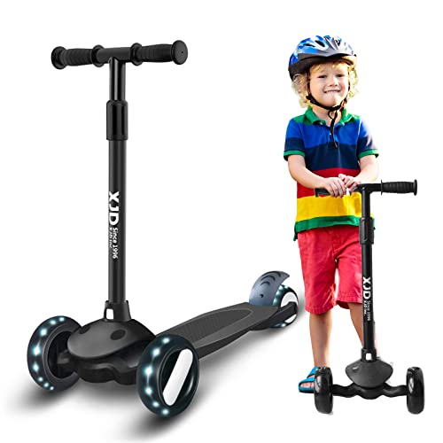 XJD Kinderroller Kinderscooter für 2-8 Jahre Kinder Scooter 3 LED Rädern Kickboard Sperrbare Richtung Kinder Roller Verstellbare Lenkerhöhe Leicht Belastbarkeit bis 50 kg (Schwarz) von XJD