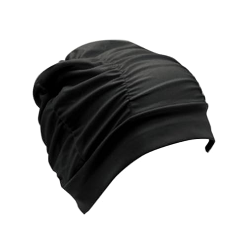 Schwimmkappen langes Haar Schwimmkappe Falten Stoff Stoff Badehüte für Erwachsene Männer Frauen Haarohren Schutz schwarz, Schwimmkappe von XJKLBYQ