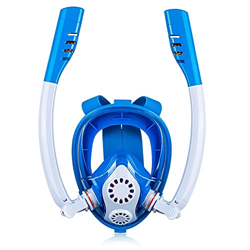 Volltrockner Doppelrohr Atmung Silikon Schnorchel Maske Anti-Nebel-Maske Badegläser für Kinder Erwachsene 2021/6/8 (Color : Blue, Size : XS) von XJW