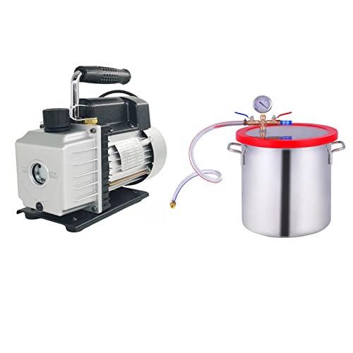 XJZHANG 2/3/5 Gallon Vakuumkammer Mit Pumpe, 8 CFM Vakuumpumpe Epoxidharz-Kit, Deckel Aus Gehärtetem Glas, Edelstahlkammer Zur Stabilisierung Von Holz, Entgasung Von Silikonguss von XJZHANG