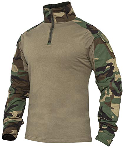 XKTTAC Combat Shirt mit 2-4 Taschen Herren Militär Ausrüstung Security Kleidung Outdoor Polizei Hemd Bundeswehr Pullover Paintball Airsoft Multicam Flecktarn Tactical（b-Woodland/2 Taschen,2XL） von XKTTAC