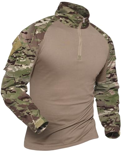 XKTTAC Combat Shirt mit 2-4 Taschen Herren Militär Ausrüstung Security Kleidung Outdoor Polizei Hemd Bundeswehr Pullover Paintball Airsoft Multicam Flecktarn Tactical（a-CP/4 Taschen，L） von XKTTAC