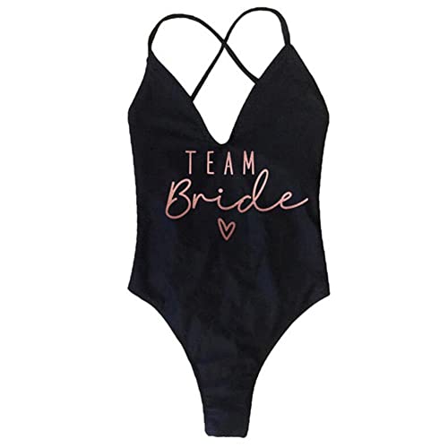 XKUN Bikini Damen Gepolsterte Badeanzug Weiblicher Einteiliger Badeanzug Frauen Bachelorette Party Strandwege-Team Bride Black,L von XKUN