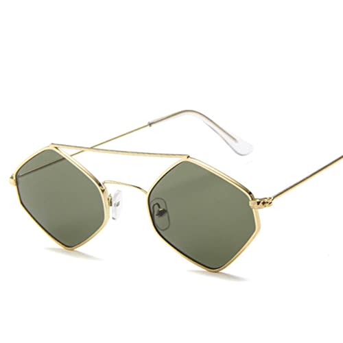 XKUN Sonnenbrille Diamant Sonnenbrille Frauen Retro Metall Doppelbalken Wilde Brillen Polygonale Meeresgläser-Gold-Dark Green,Black von XKUN