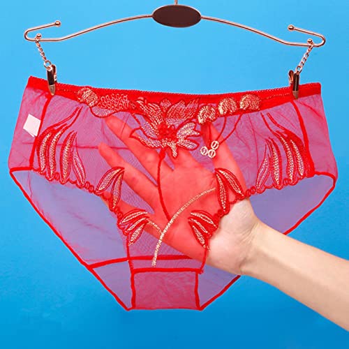 XKUN Unterwäsche Sexy Spitze Transparente Höschen Slips Für Frauen Low T T-Damen-Unterwäsche Plus Size M-XL-Red,M,1Pc von XKUN