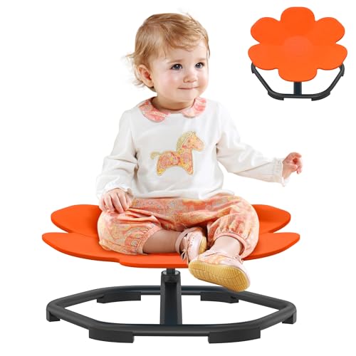 XMTECH Kinder Karussell-Drehstuhl, Blütenform Balance-Sitz mit Rutschfesten Gummipads–360° Drehbarer Balance-Hocker für Kinder, Fördert Sensorische Entwicklung, Gleichgewicht & Koordination, Orange von XMTECH
