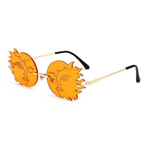 XMYNB Sonnenbrille Mode Randlose Einzigartige Polygonale Mond Smiley Sonnenbrille Vintage Gradientenlinse Uv400-Orange von XMYNB