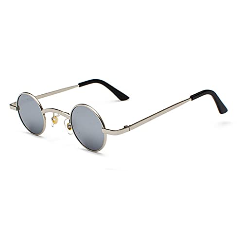 XMYNB Sonnenbrille Mode Runde Sonnenbrille Kleine Farbtöne Metall Männer Sonnenbrille Für Weibliche Farbtöne-C5 Silver-Silver von XMYNB