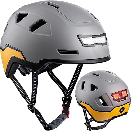 Allround Helm mit LED Beleuchtung: Fahrradhelm mit integriertem Licht: anpassbar, belüftet, leicht | Cityhelm für Herren + Damen: sicher im Stadtverkehr, E-Bike (Gull, XL) von XNITO