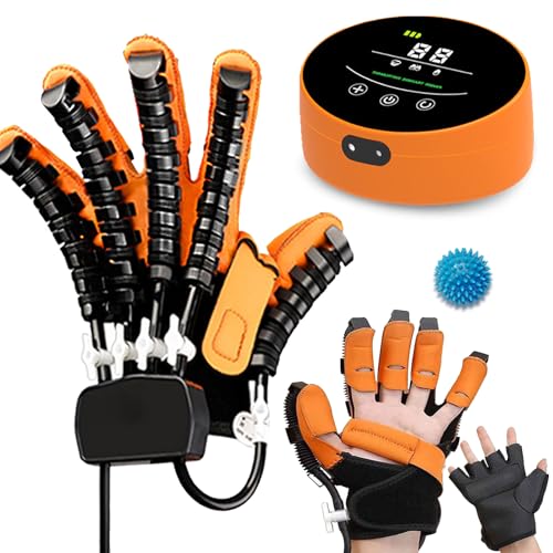Hand Handtrainer Reha Roboter Handschuhe Physiotherapie Hände Schlaganfall Handschuh Hilfsmittel für Behinderte Griffkraft Hand Reha Handschuhe für Spasmen(A:Linke B:Rechte)(Size:A XXL,Color:Orange) von XNKLPY